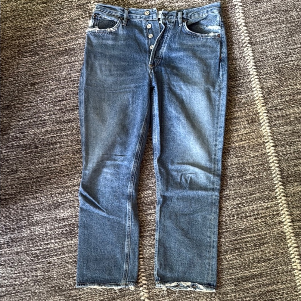 Agolde Riley Button Up Classic Blue Denim Straight Leg Jeans